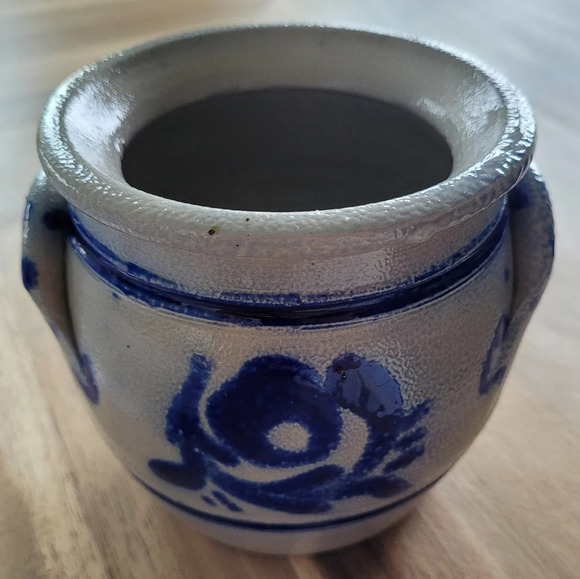 Vintage German Salt-glazed Pottery, French Country Blue Cobalt Crock Stoneware - Picture 3 of 8